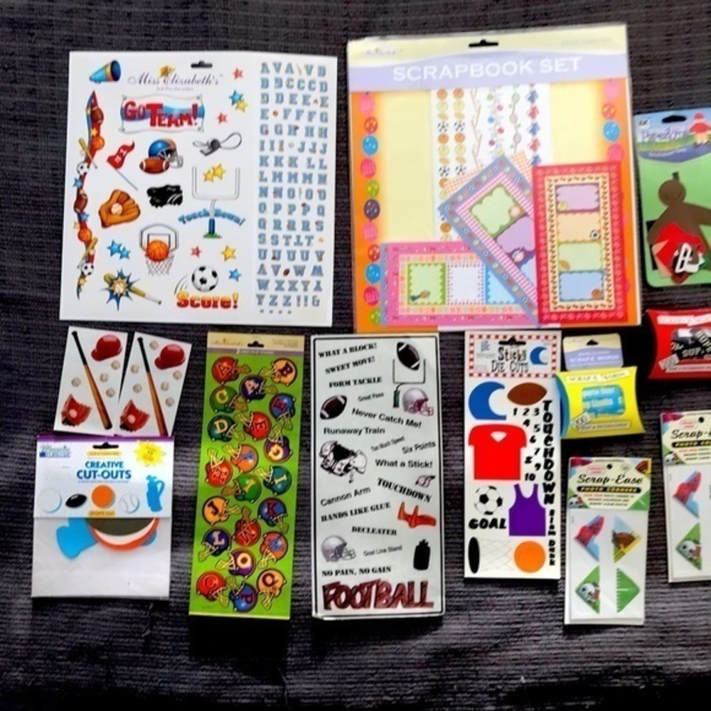Scrapbook paper & Sticker Bundle Sport theme. 13 items NWOT